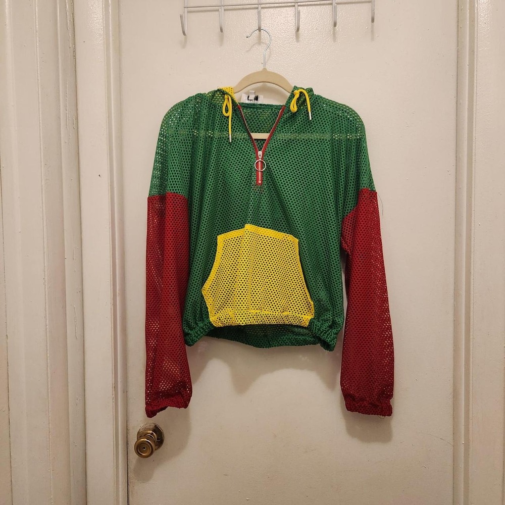 New Look Inspire Rasta Colorblock Mesh Hooded Pullover Jacket Size L
